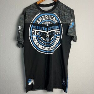 American Fighter '74 Streetwear Graphic Distressed Print  T-Shirt MMA Black‎ XL